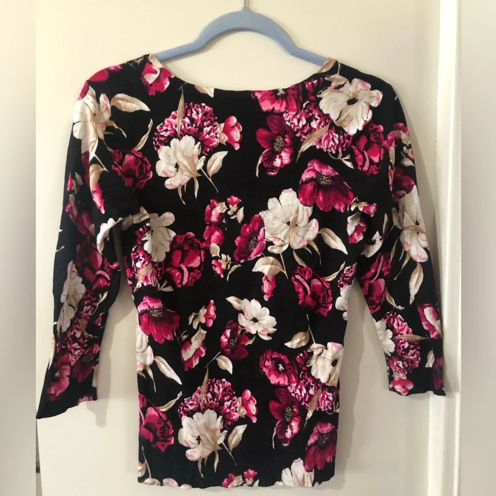 Queens park pink/black  floral warm pull over top spring light fitted cardigan - Picture 2 of 9